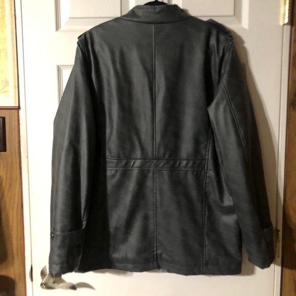 Men’s Grey Faux Leather Jacket - Picture 2 of 4